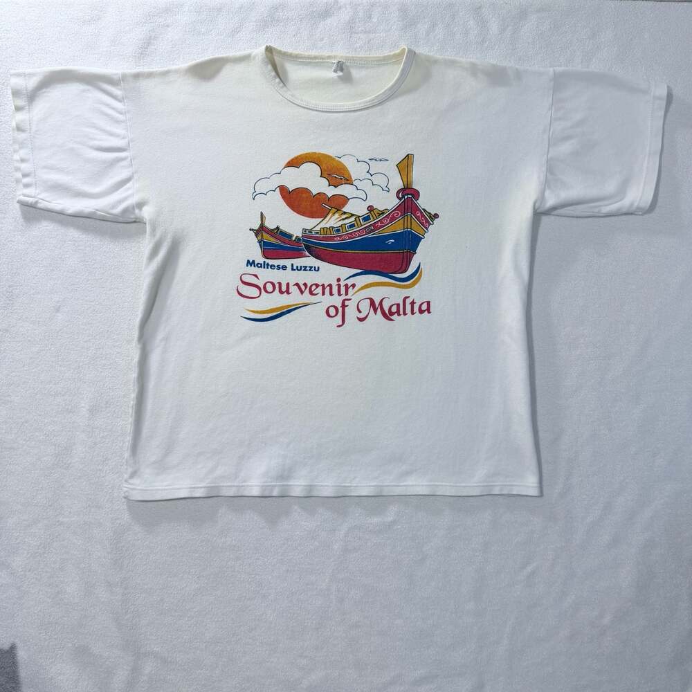 Vintage Maltese Luzzu Souvenir of Malta Graphic T-Shirt XL